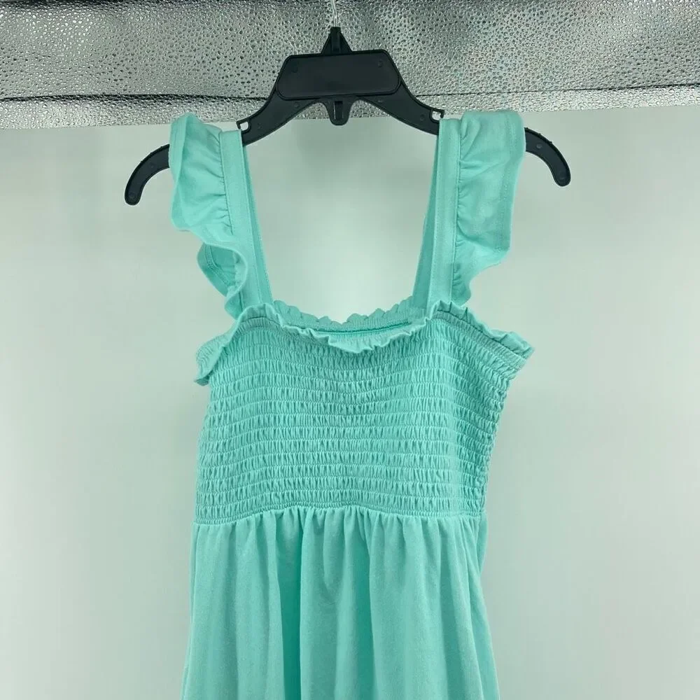 Wonder Nation Girls Aqua Reef Green Smocked Bodice Dress Size 6-6X Cotton Blend